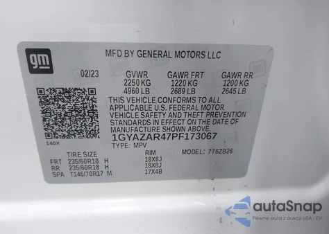 2023 Cadillac Xt4 Fwd Luxury z USA, uszkodzony, nr VIN 1GYAZAR47PF173067